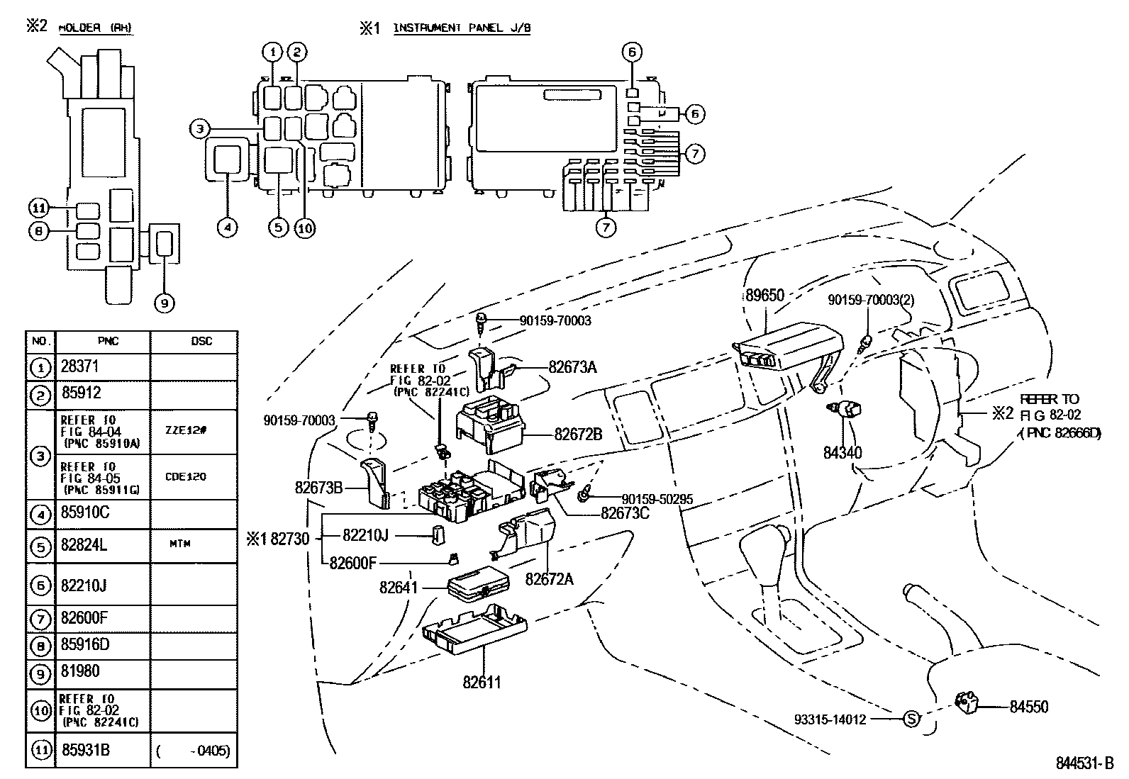 Toyota COROLLA 开关和继电器和ECU EPC diagram — 844531B