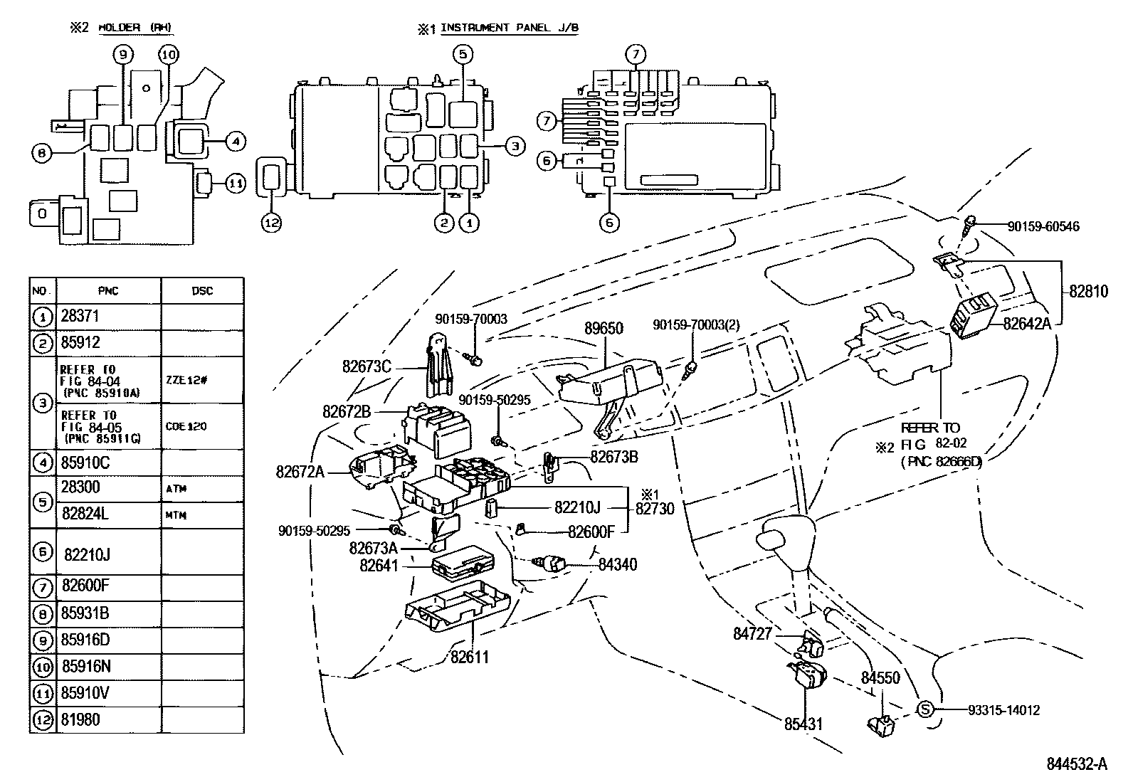 Toyota COROLLA 开关和继电器和ECU EPC diagram — 844532A