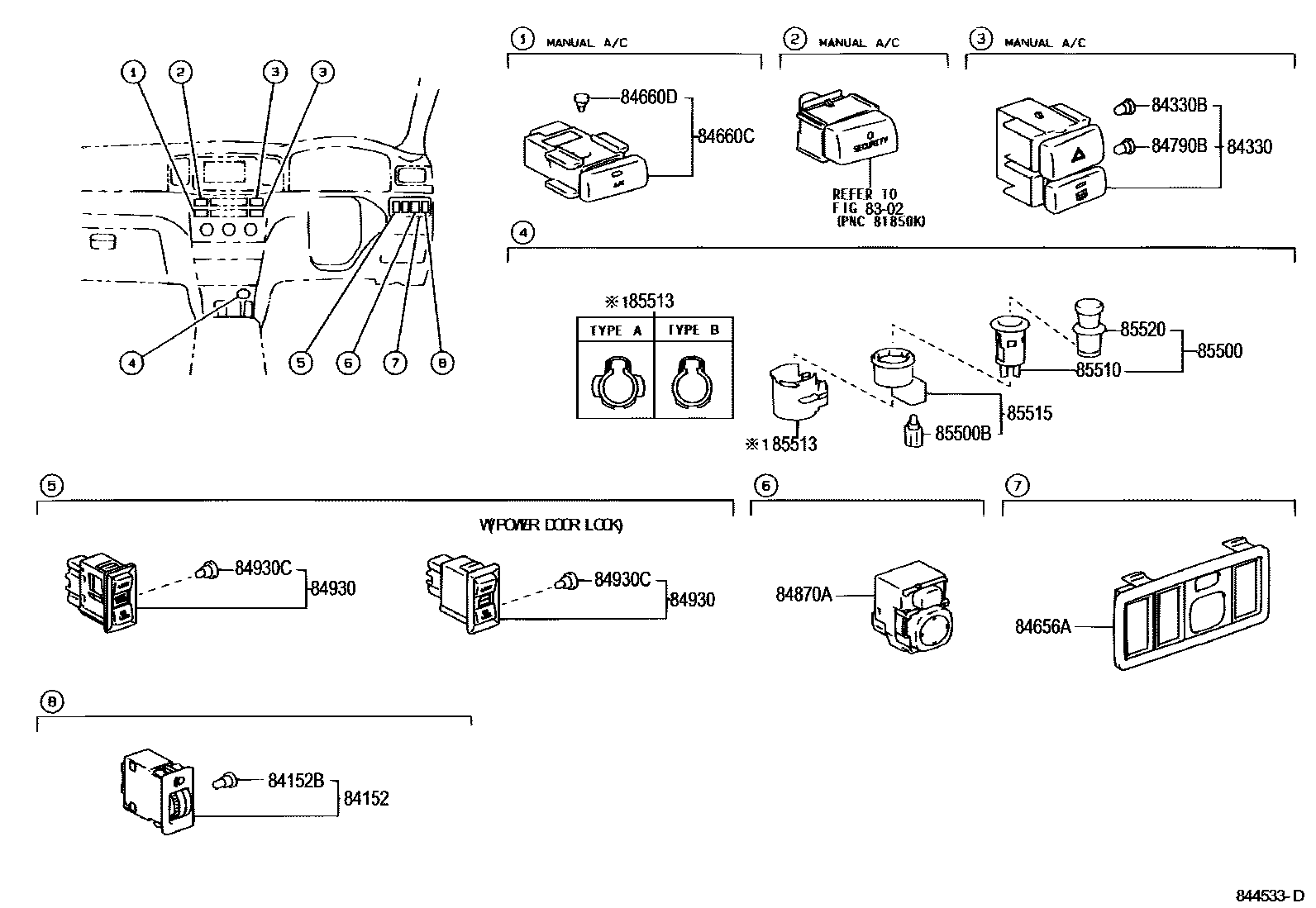 Toyota COROLLA 开关和继电器和ECU EPC diagram — 844533D