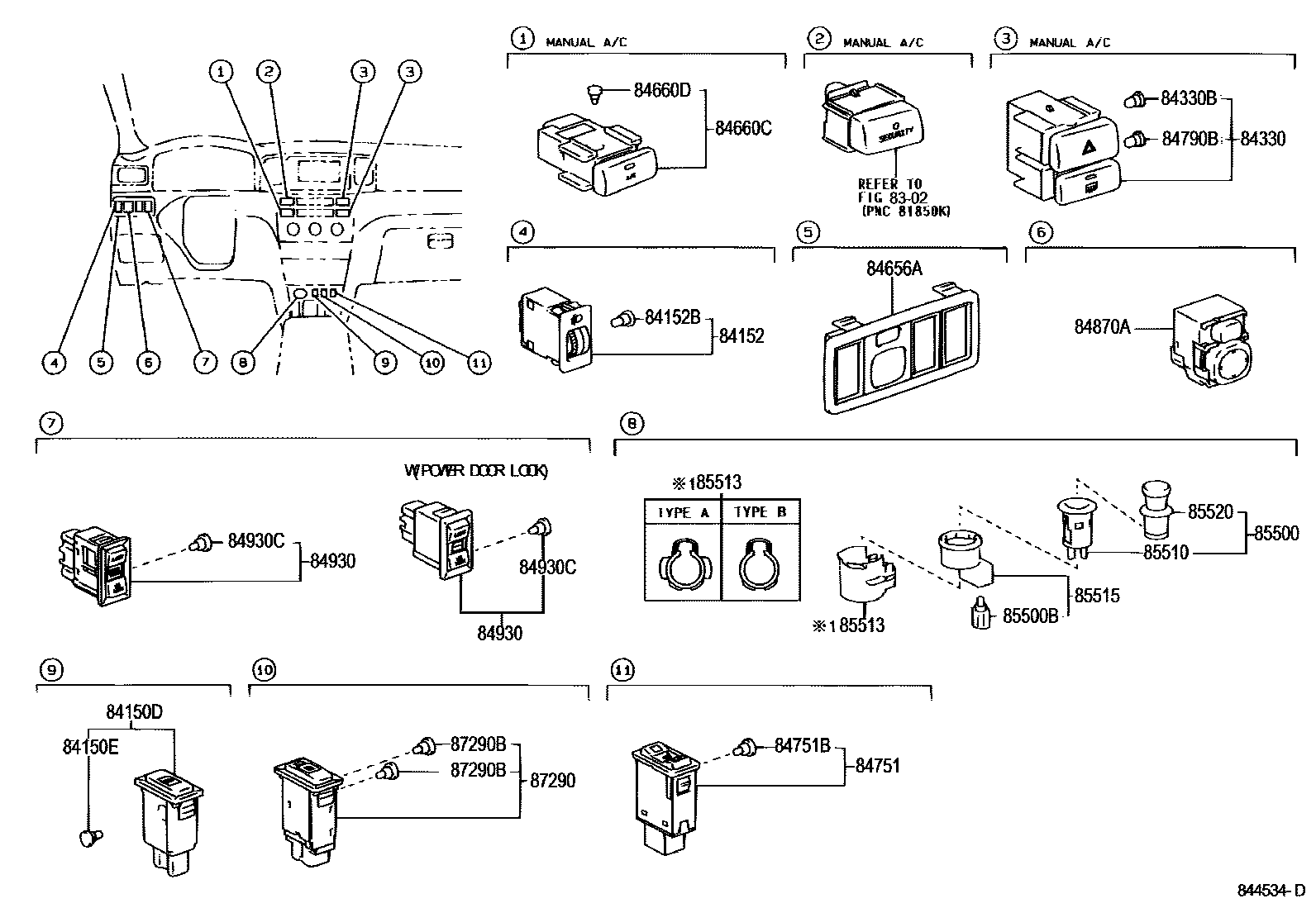 Toyota COROLLA 开关和继电器和ECU EPC diagram — 844534D