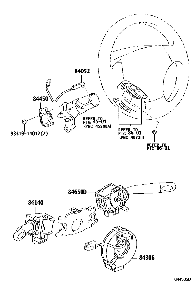 Toyota COROLLA 开关和继电器和ECU EPC diagram — 844535D
