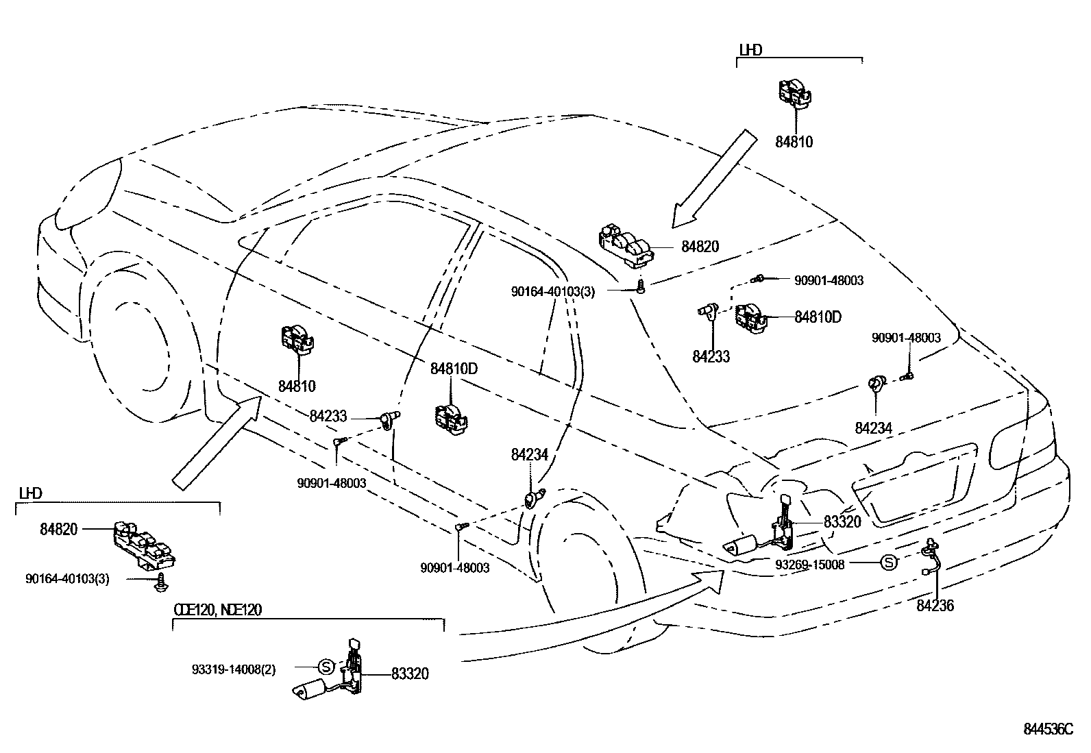 Toyota COROLLA 开关和继电器和ECU EPC diagram — 844536C