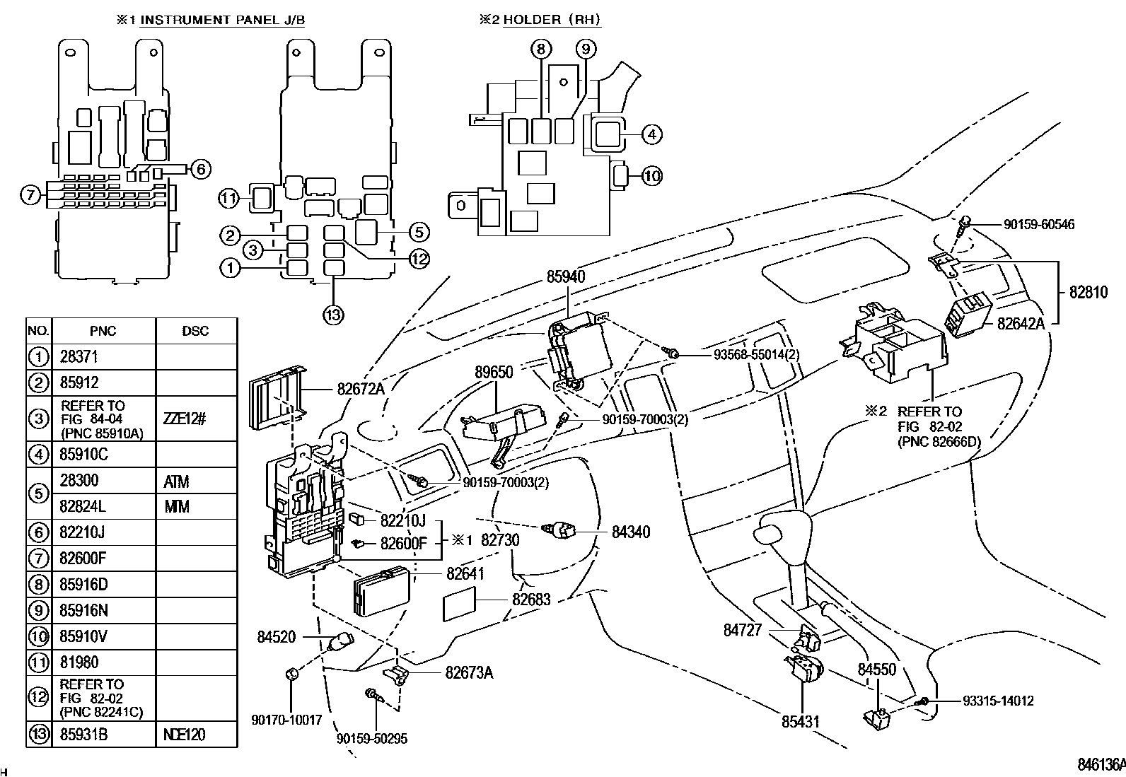 Toyota COROLLA 开关和继电器和ECU EPC diagram — 846136A