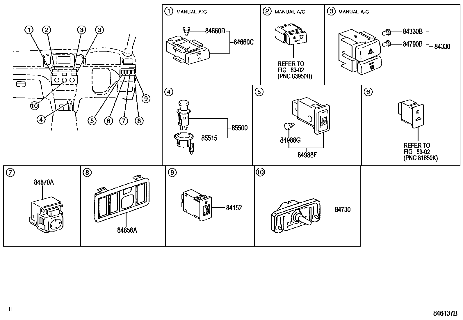 Toyota COROLLA 开关和继电器和ECU EPC diagram — 846137B
