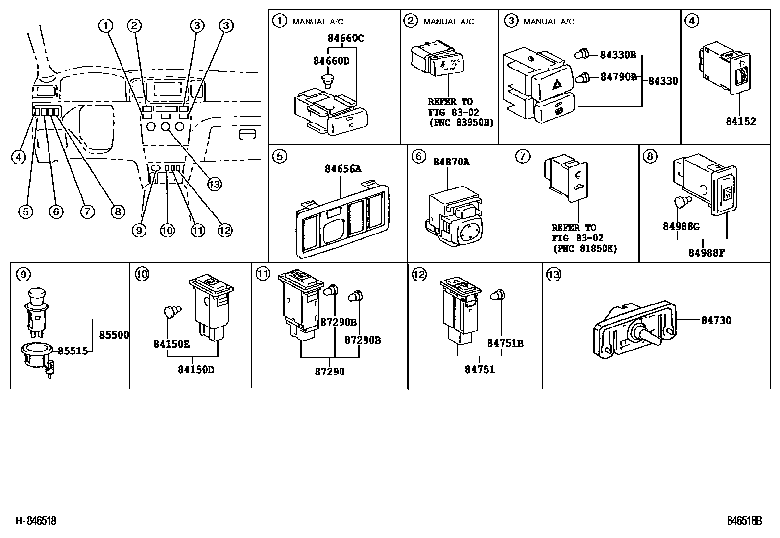 Toyota COROLLA 开关和继电器和ECU EPC diagram — 846518B
