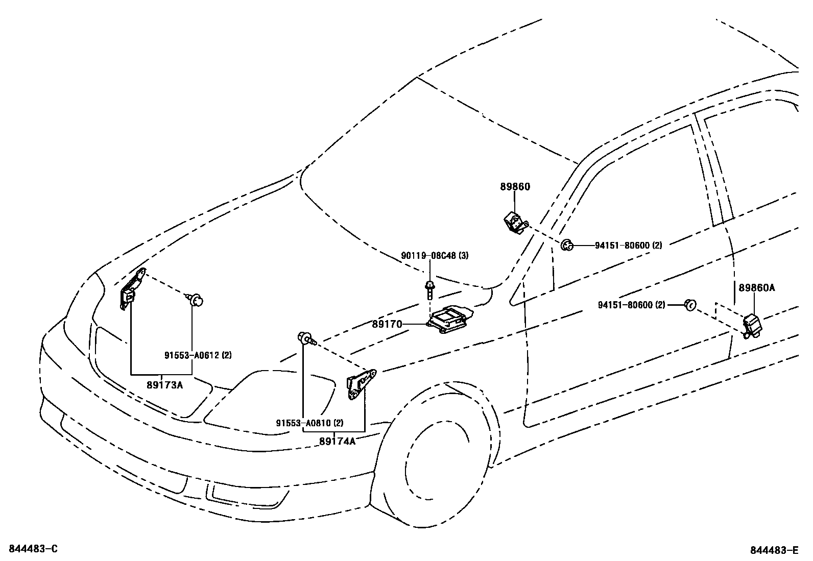Toyota COROLLA 空气囊 EPC diagram — 844483E