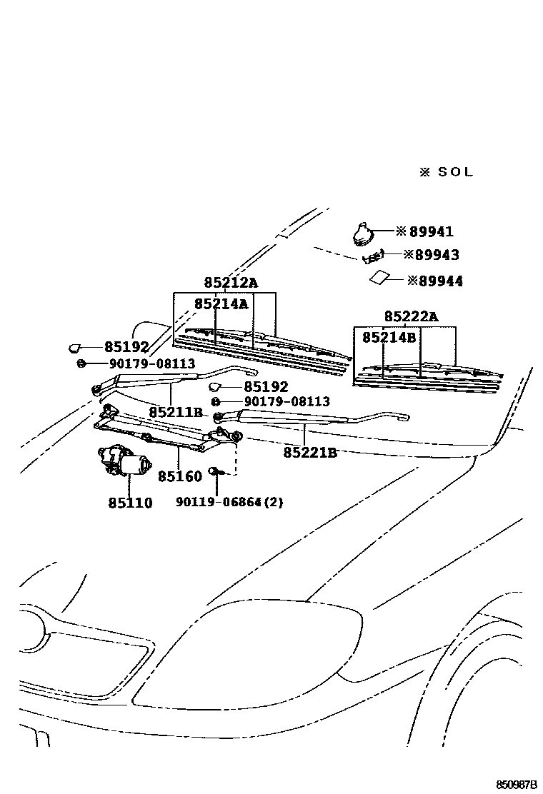 Toyota COROLLA 挡风玻璃刮水器 EPC diagram — 850987B
