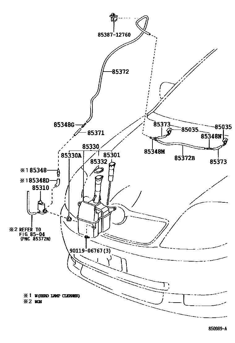 Toyota COROLLA 挡风玻璃清洗器 EPC diagram — 850989A