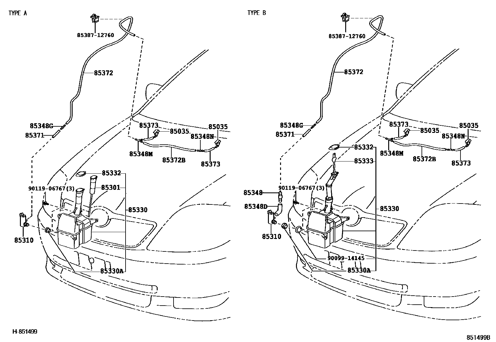 Toyota COROLLA 挡风玻璃清洗器 EPC diagram — 851499B