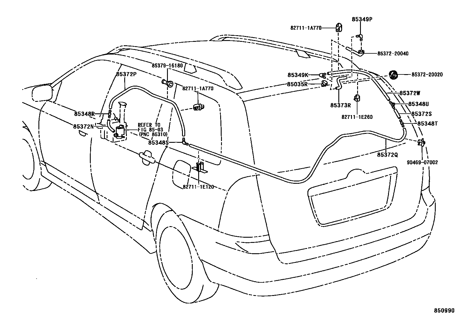 Toyota COROLLA 后清洗器 EPC diagram — 850990