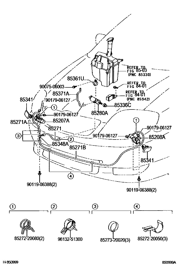 Toyota COROLLA 前大灯清洗器 EPC diagram — 850999A