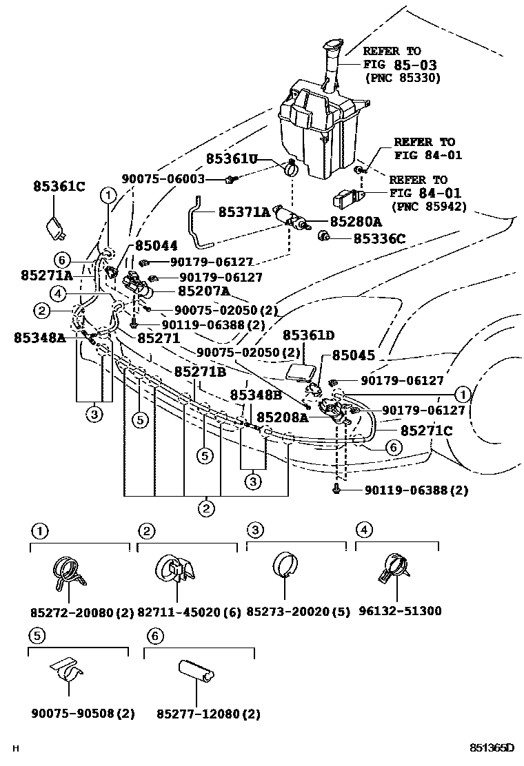 Toyota COROLLA 前大灯清洗器 EPC diagram — 851365D