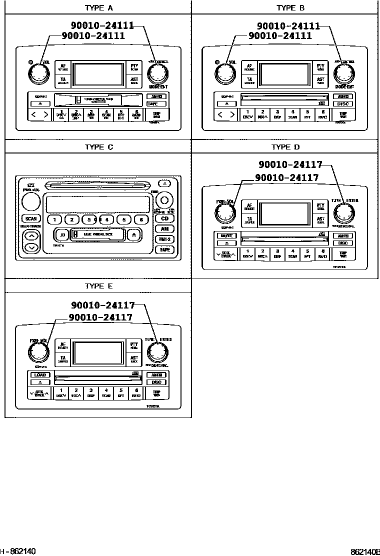 Toyota COROLLA 收音机、放大器和冷凝器 EPC diagram — 862140B