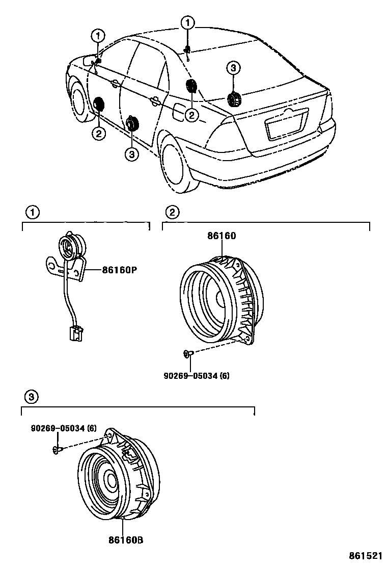 Toyota COROLLA 扬声器 EPC diagram — 861521