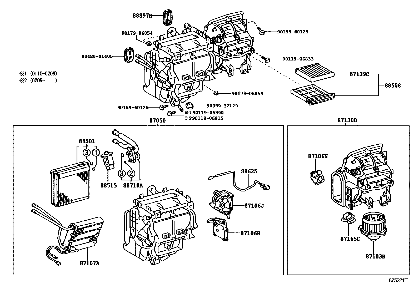 Toyota COROLLA 暖风和空调系统 - 冷却器组件 EPC diagram — 875221E
