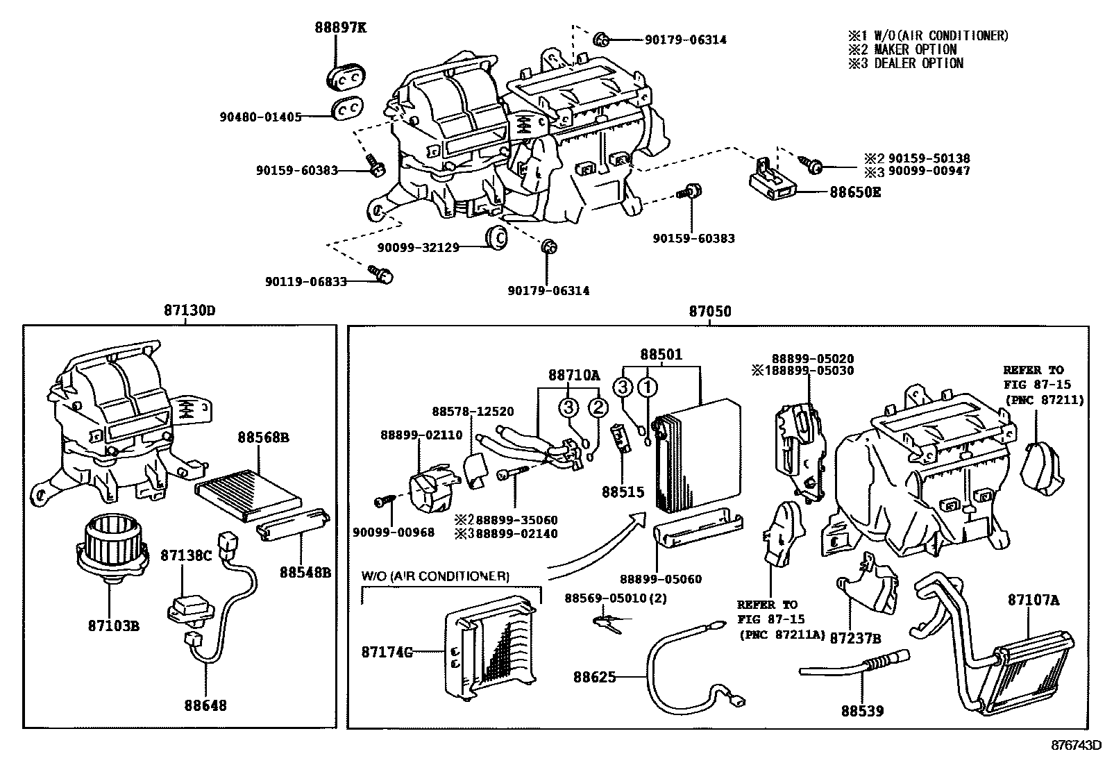 Toyota COROLLA 暖风和空调系统 - 冷却器组件 EPC diagram — 876743D