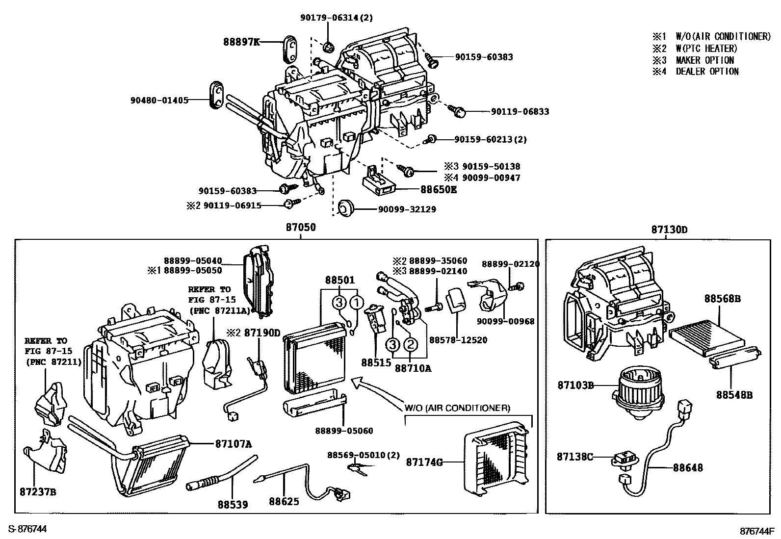 Toyota COROLLA 暖风和空调系统 - 冷却器组件 EPC diagram — 876744F