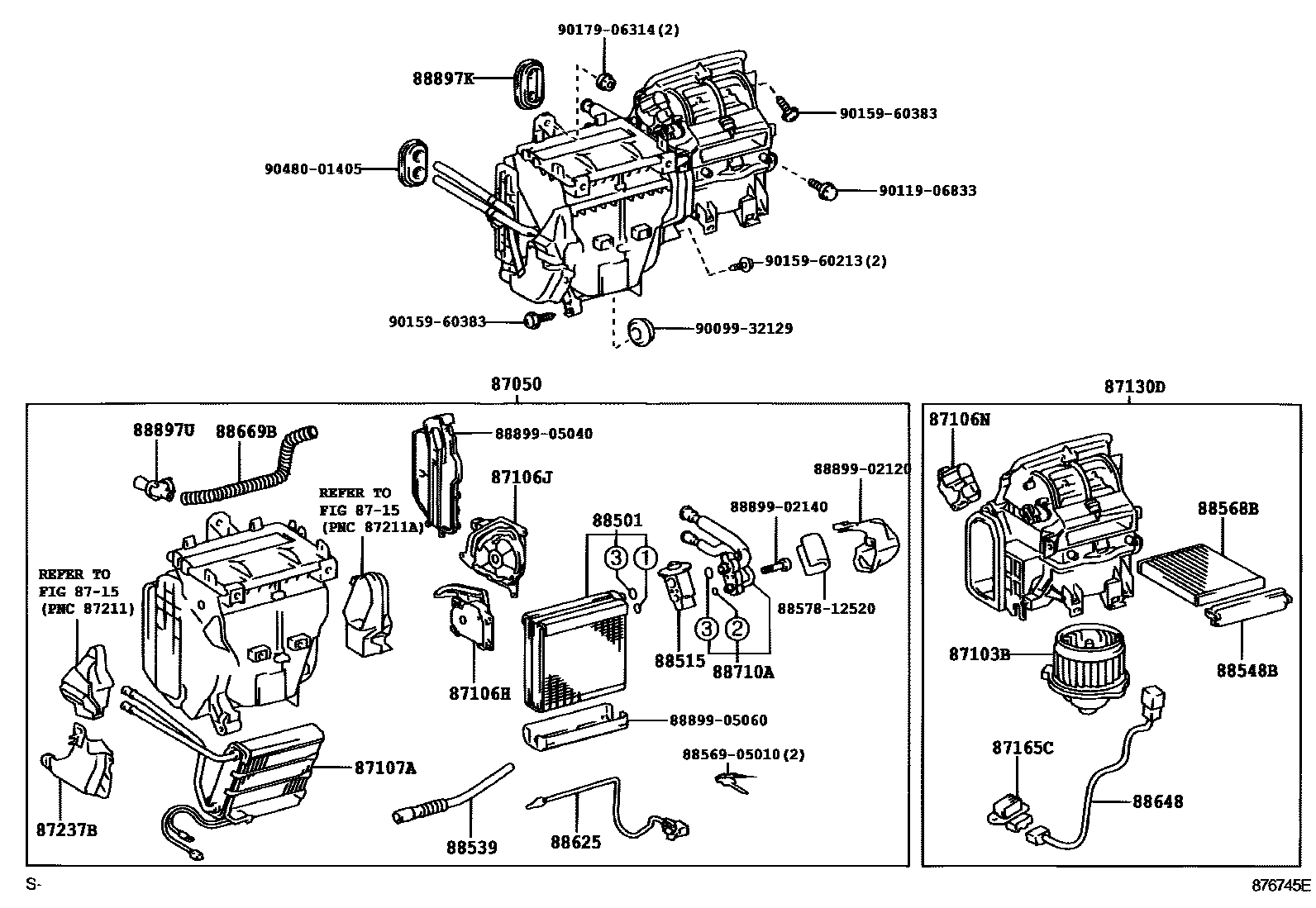Toyota COROLLA 暖风和空调系统 - 冷却器组件 EPC diagram — 876745E