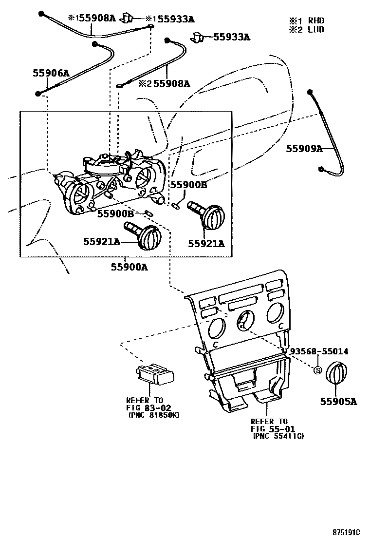 Toyota COROLLA 暖风和空调系统 - 控制器和风管 EPC diagram — 875191C
