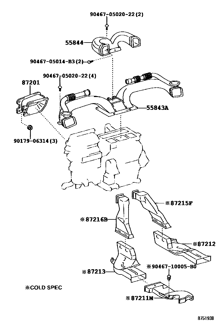 Toyota COROLLA 暖风和空调系统 - 控制器和风管 EPC diagram — 875193B