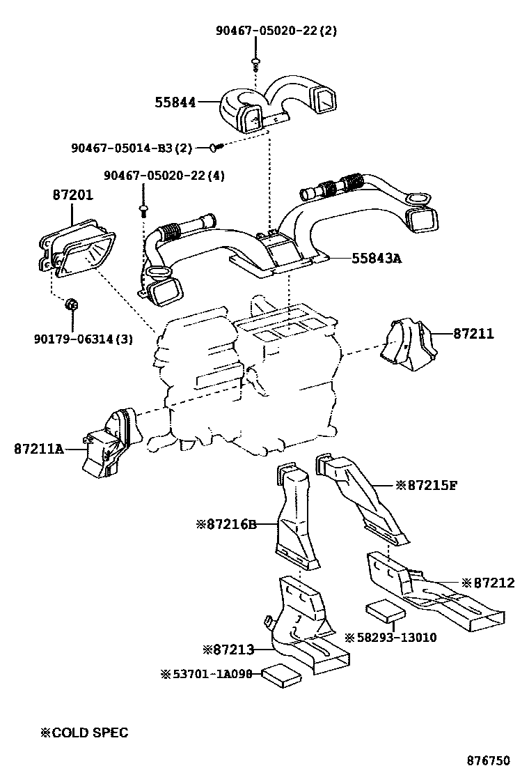 Toyota COROLLA 暖风和空调系统 - 控制器和风管 EPC diagram — 876750