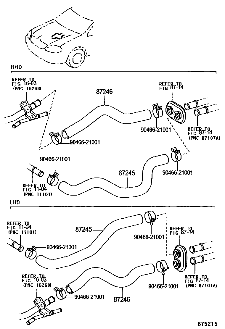 Toyota COROLLA 暖风和空调系统 - 水管 EPC diagram — 875215