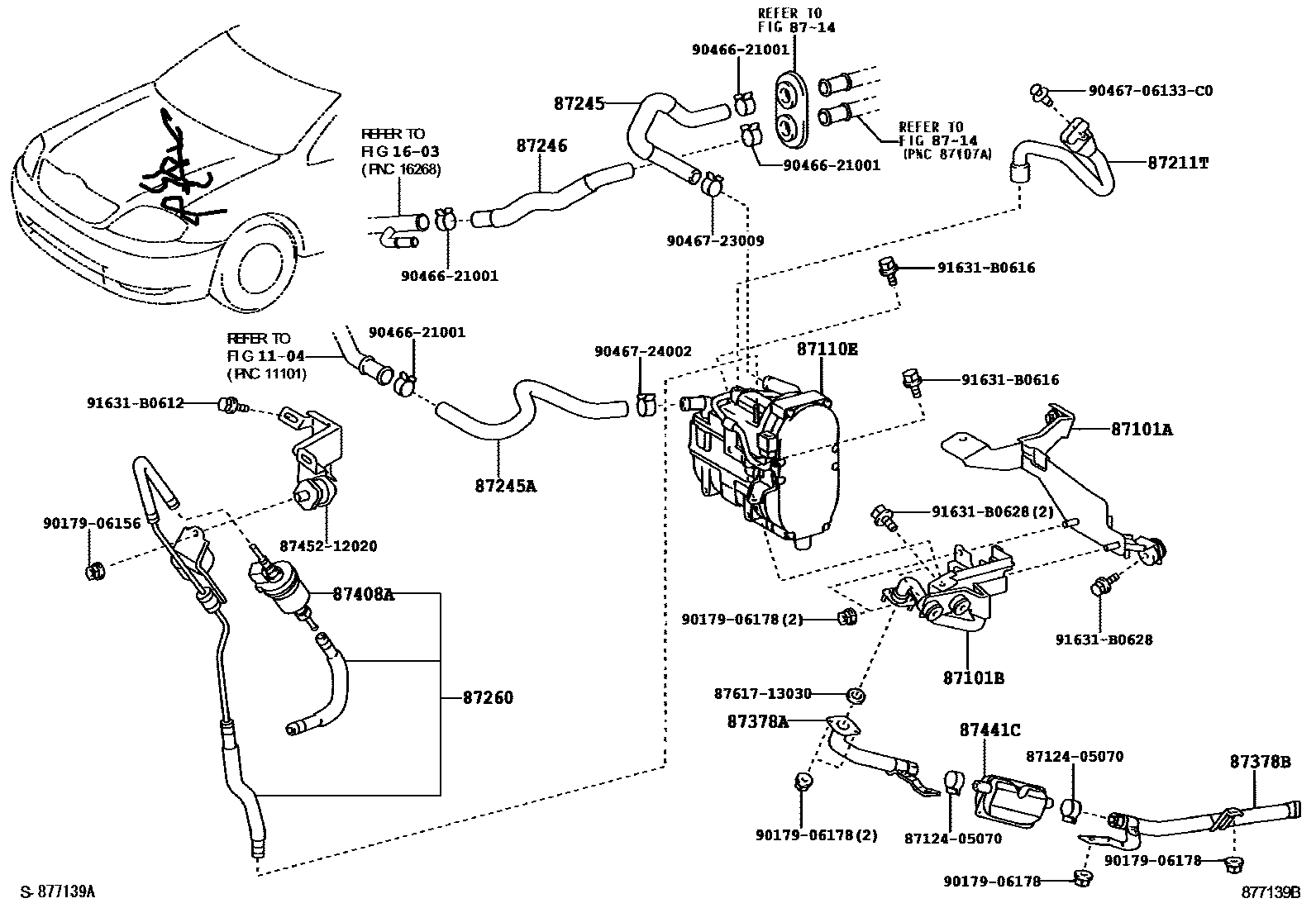 Toyota COROLLA 暖风和空调系统 - 水管 EPC diagram — 877139B