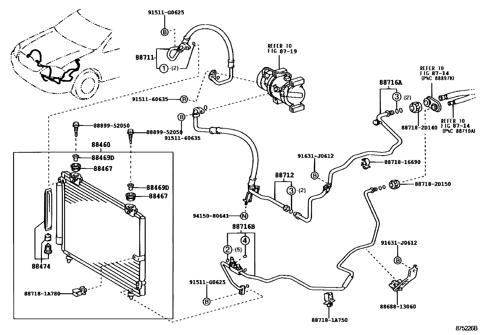 Toyota COROLLA Heating & Air Conditioning - Cooler Piping EPC diagram — 875226B