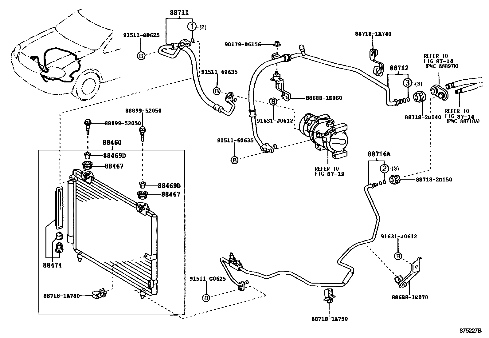 Toyota COROLLA Heating & Air Conditioning - Cooler Piping EPC diagram — 875227B