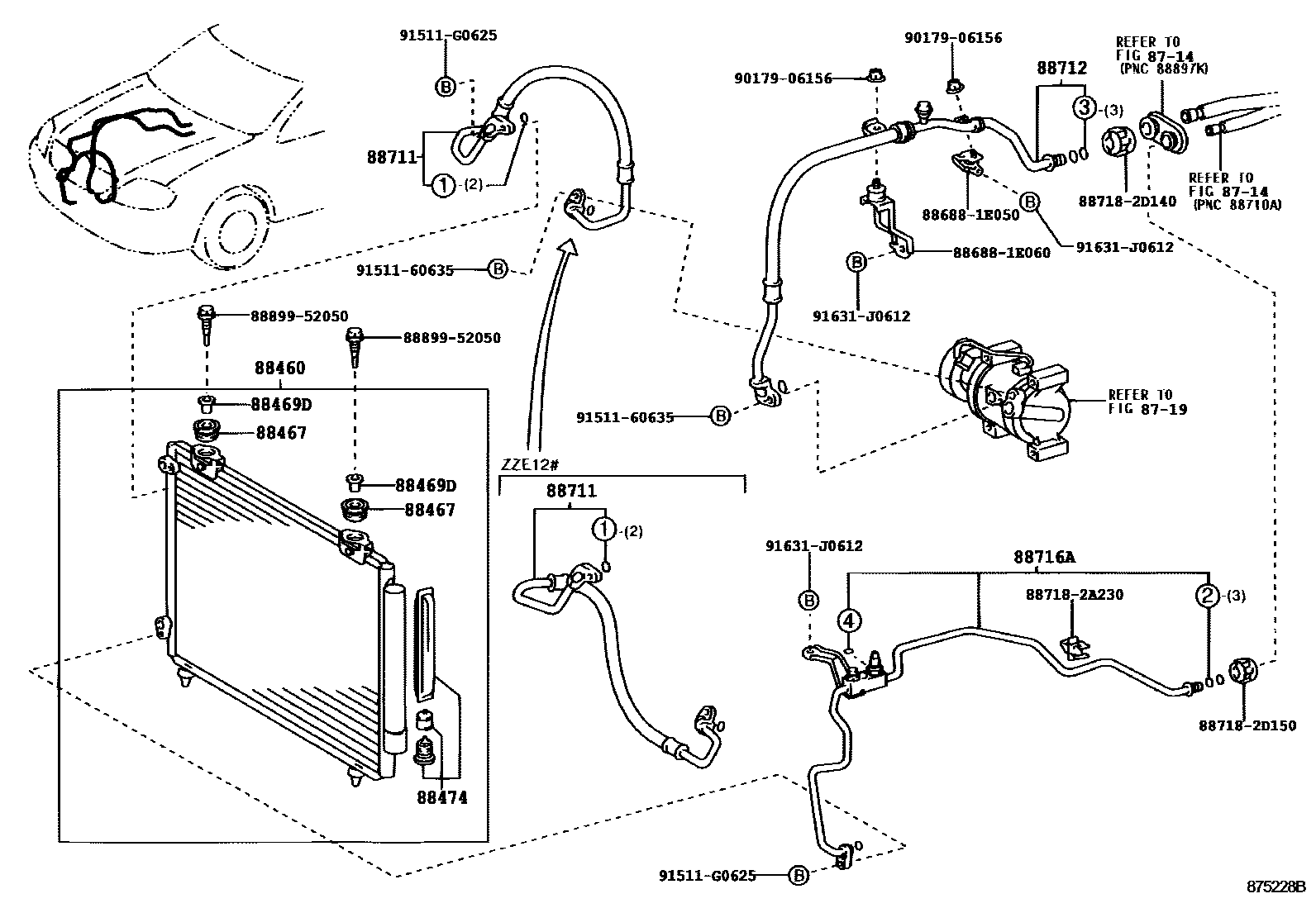 Toyota COROLLA Heating & Air Conditioning - Cooler Piping EPC diagram — 875228B