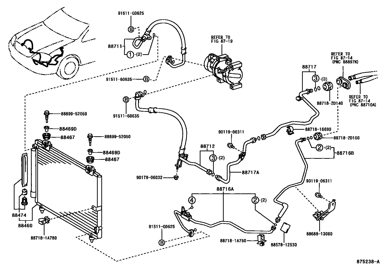 Toyota COROLLA Heating & Air Conditioning - Cooler Piping EPC diagram — 875238A