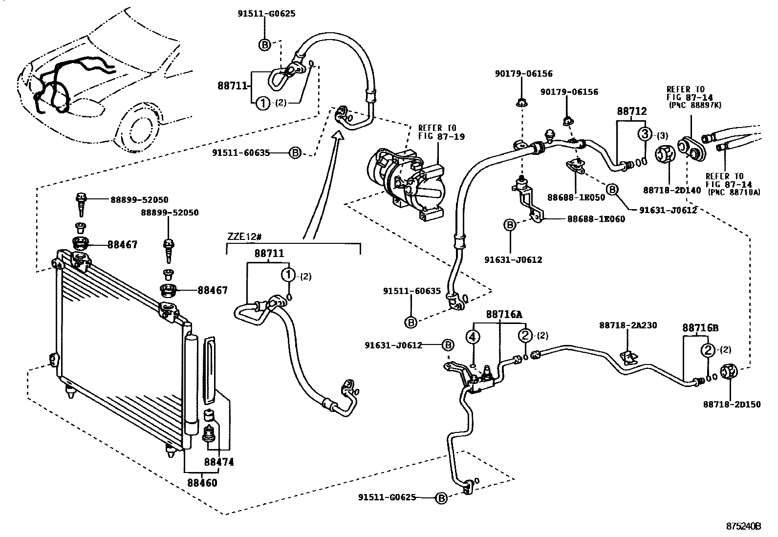 Toyota COROLLA Heating & Air Conditioning - Cooler Piping EPC diagram — 875240B