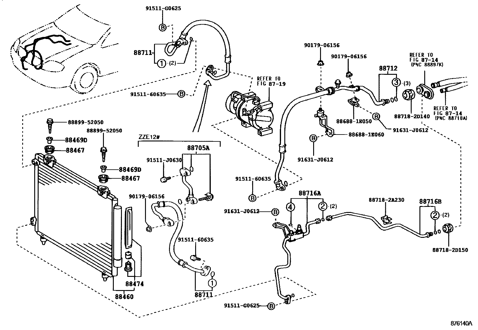Toyota COROLLA Heating & Air Conditioning - Cooler Piping EPC diagram — 876140A