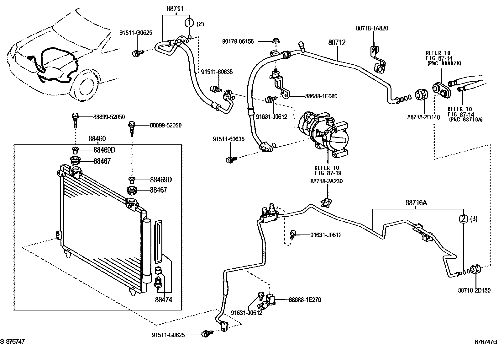 Toyota COROLLA Heating & Air Conditioning - Cooler Piping EPC diagram — 876747B