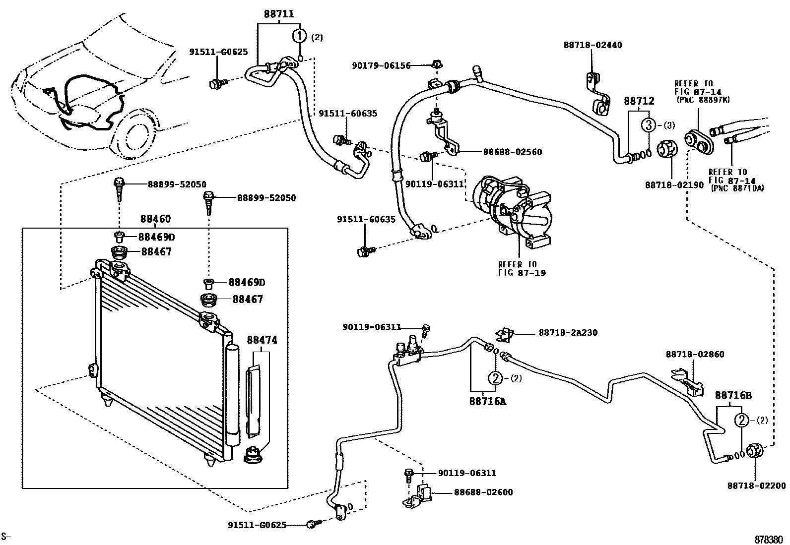 Toyota COROLLA Heating & Air Conditioning - Cooler Piping EPC diagram — 878380