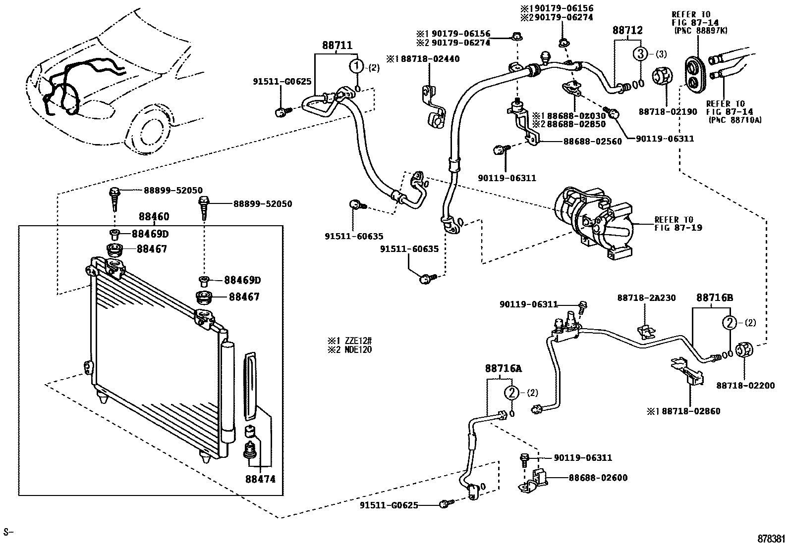 Toyota COROLLA Heating & Air Conditioning - Cooler Piping EPC diagram — 878381
