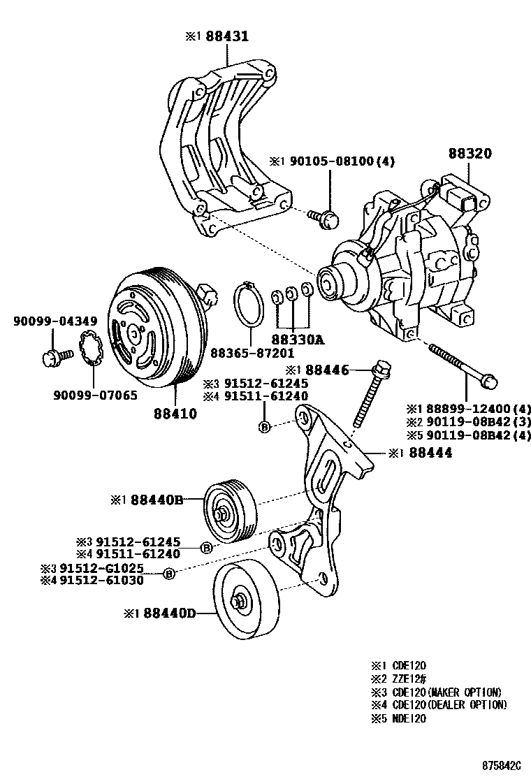 Toyota COROLLA Heating & Air Conditioning - Compressor EPC diagram — 875842C