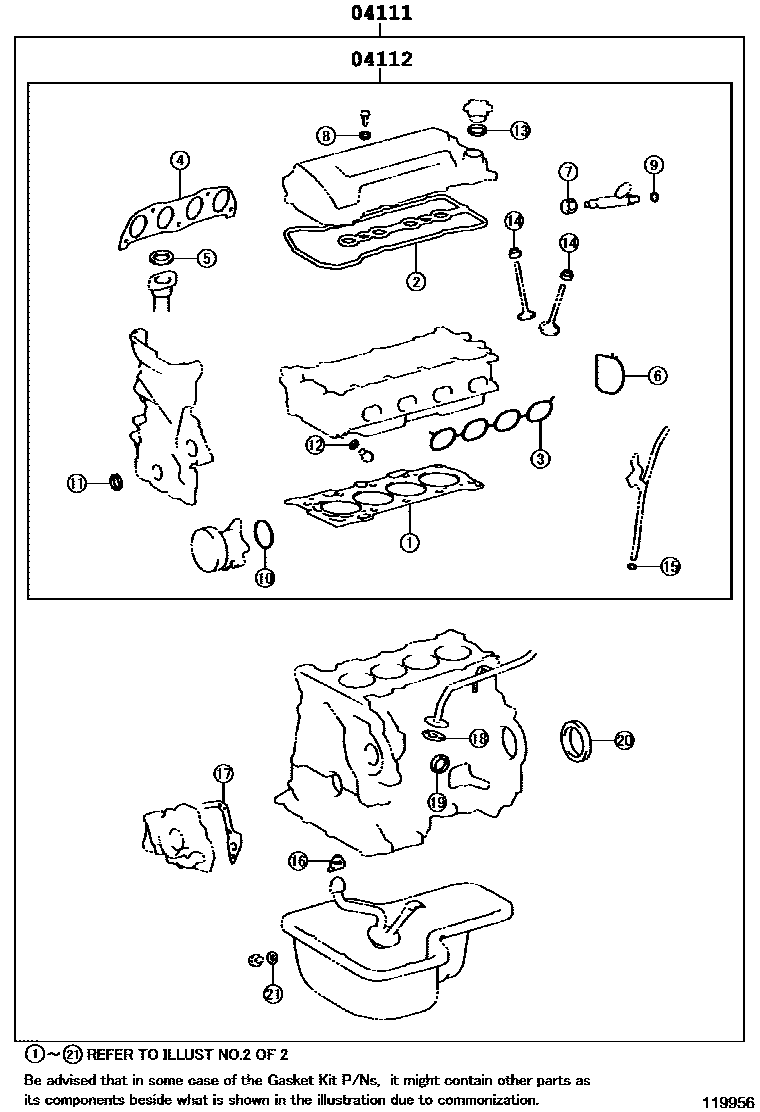 Toyota COROLLA Engine Overhaul Gasket Kit EPC diagram — 119956