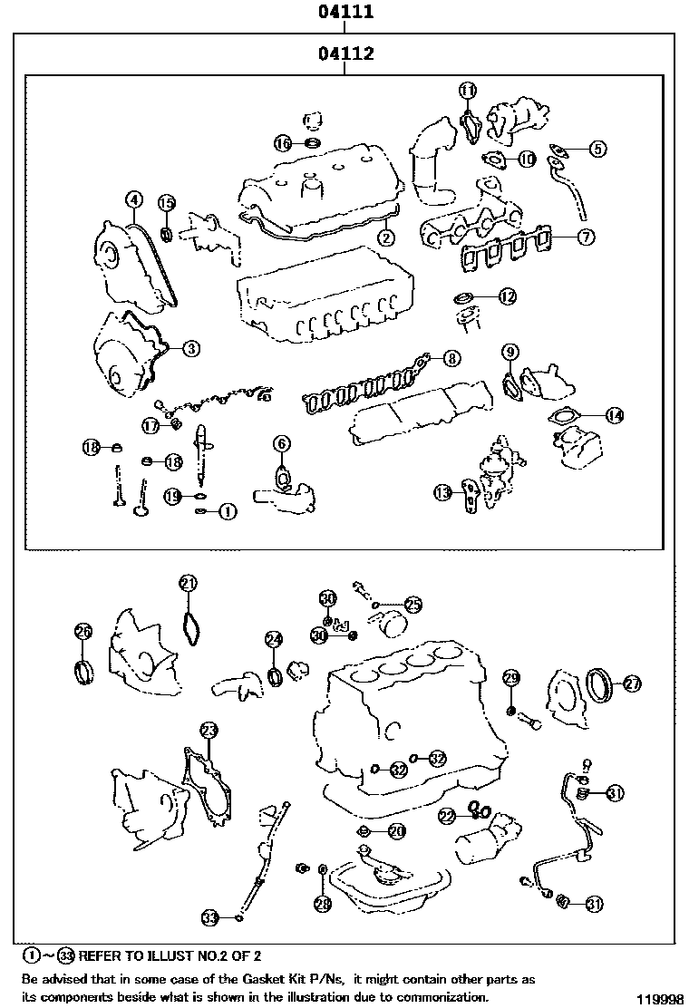 Toyota COROLLA Engine Overhaul Gasket Kit EPC diagram — 119998