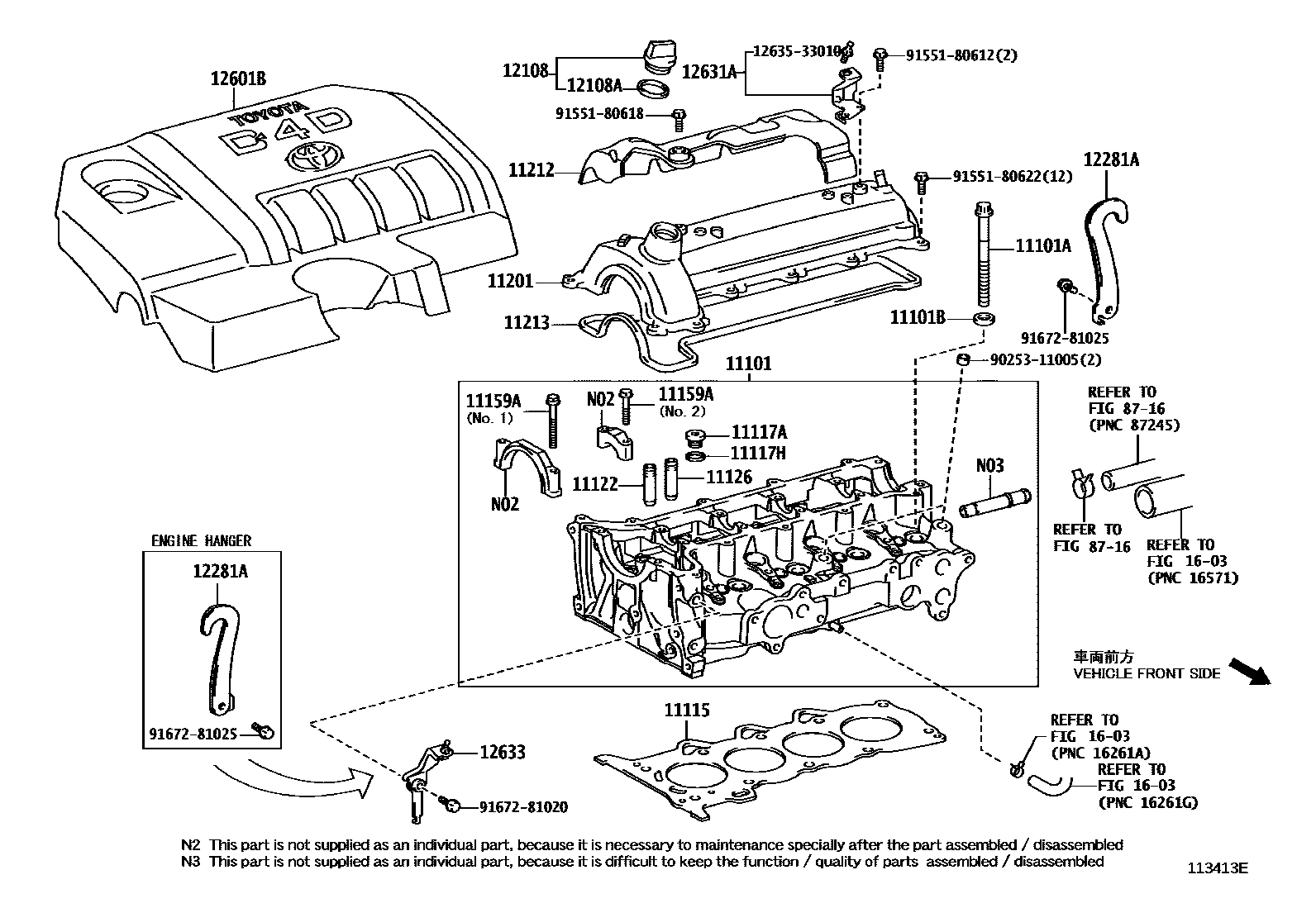 Toyota COROLLA Cylinder Head EPC diagram — 113413E
