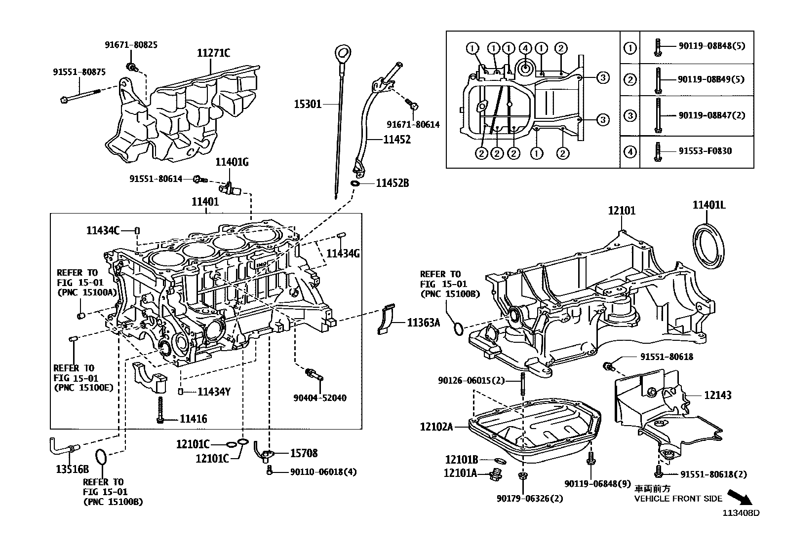 Toyota COROLLA Cylinder Block EPC diagram — 113408D