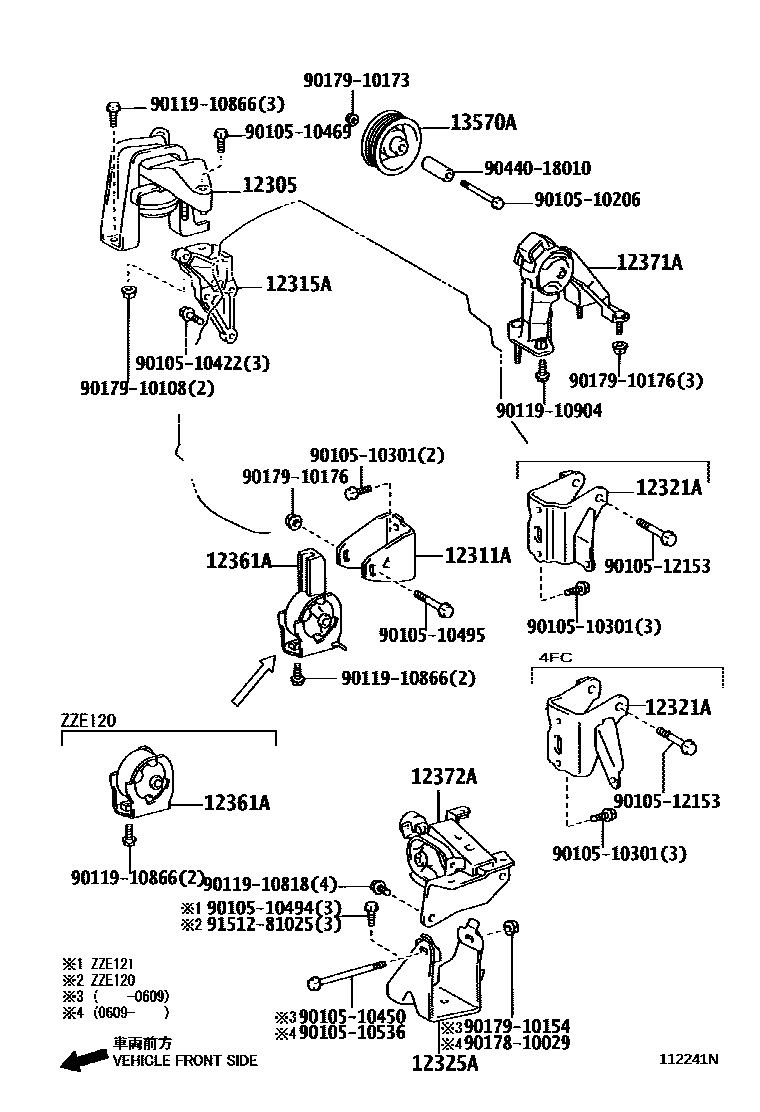 Toyota COROLLA Engine Mounting EPC diagram — 112241N
