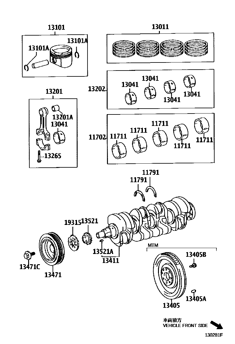 Toyota COROLLA Crankshaft & Piston EPC diagram — 130281F