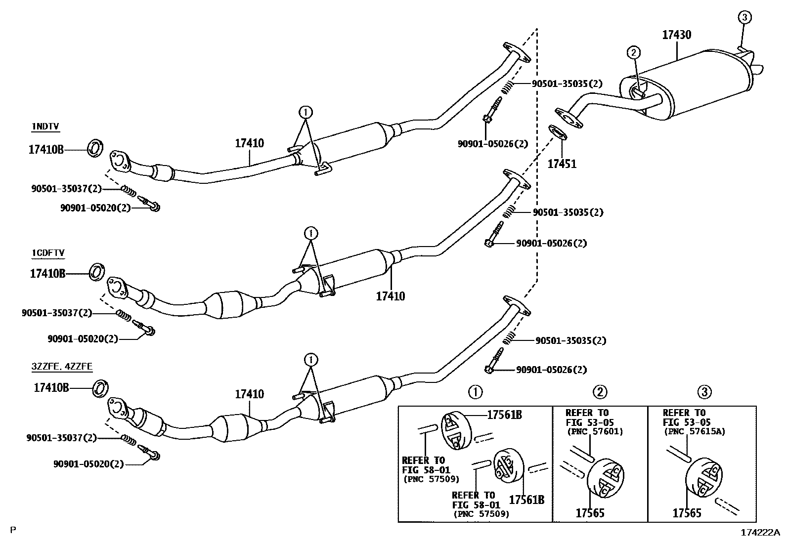 Toyota COROLLA Exhaust Pipe EPC diagram — 174222A