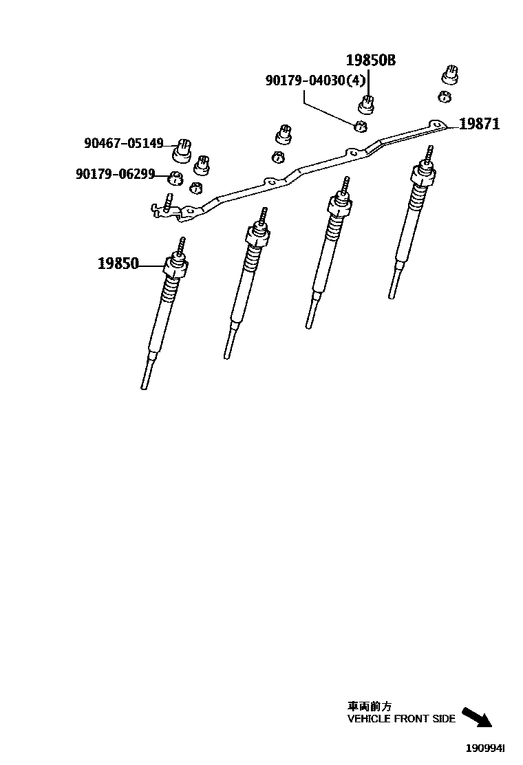 Toyota COROLLA 点火线圈和火花塞 EPC diagram — 190994I