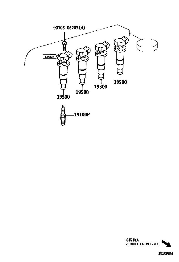 Toyota COROLLA 点火线圈和火花塞 EPC diagram — 191098M