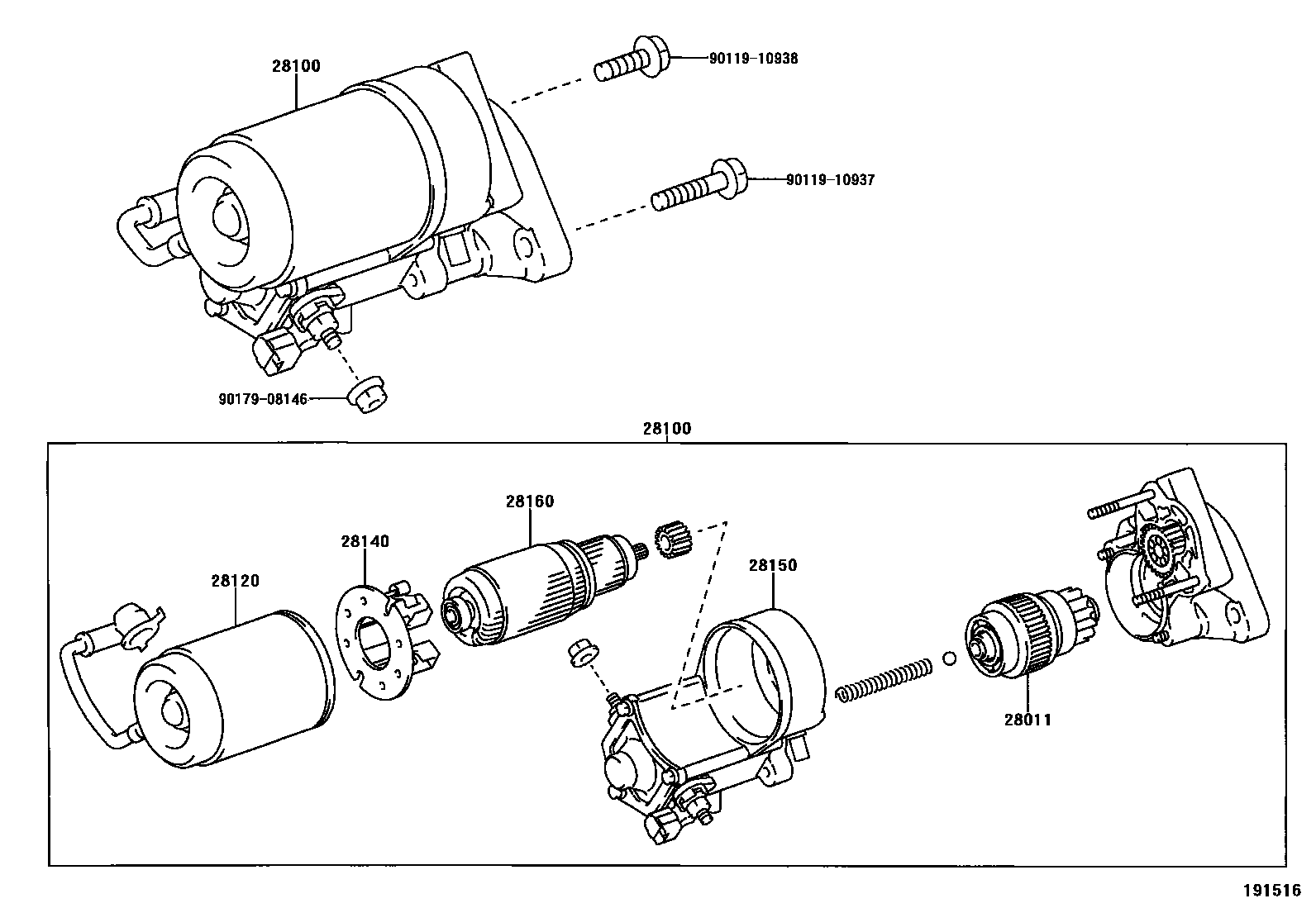 Toyota COROLLA 起动机 EPC diagram — 191516