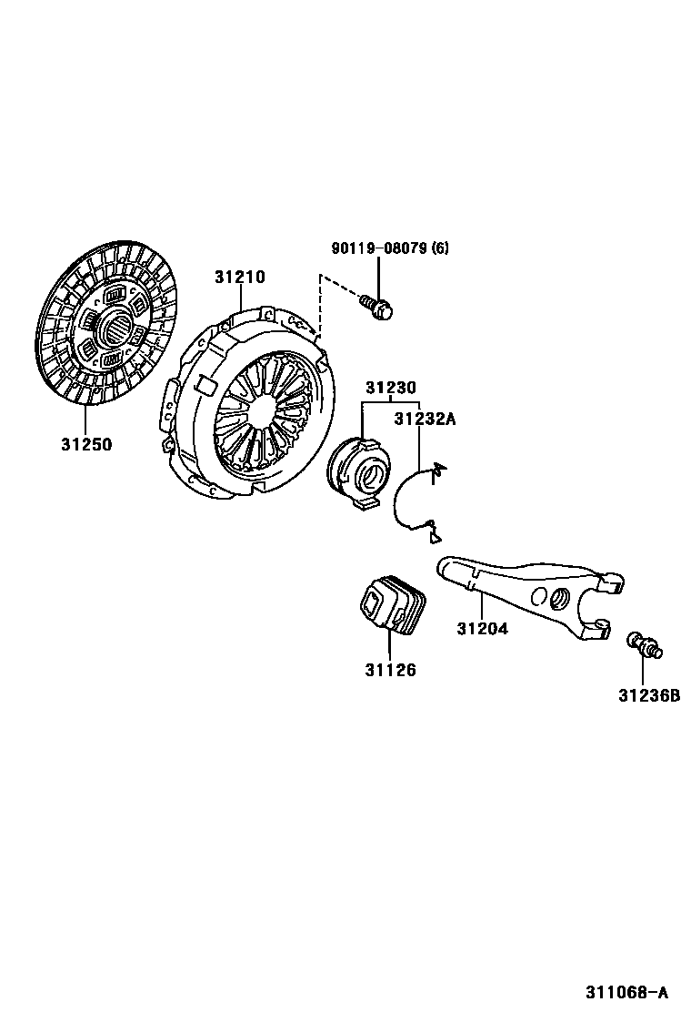 Toyota COROLLA 离合器和分离叉 EPC diagram — 311068A