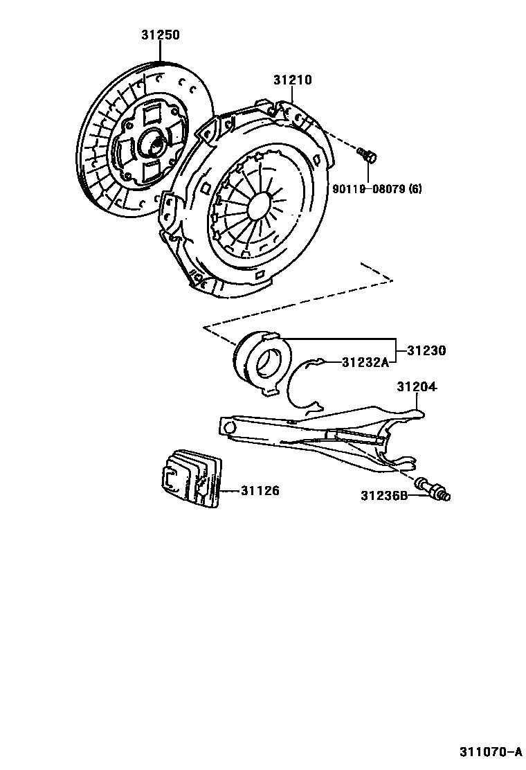 Toyota COROLLA 离合器和分离叉 EPC diagram — 311070A