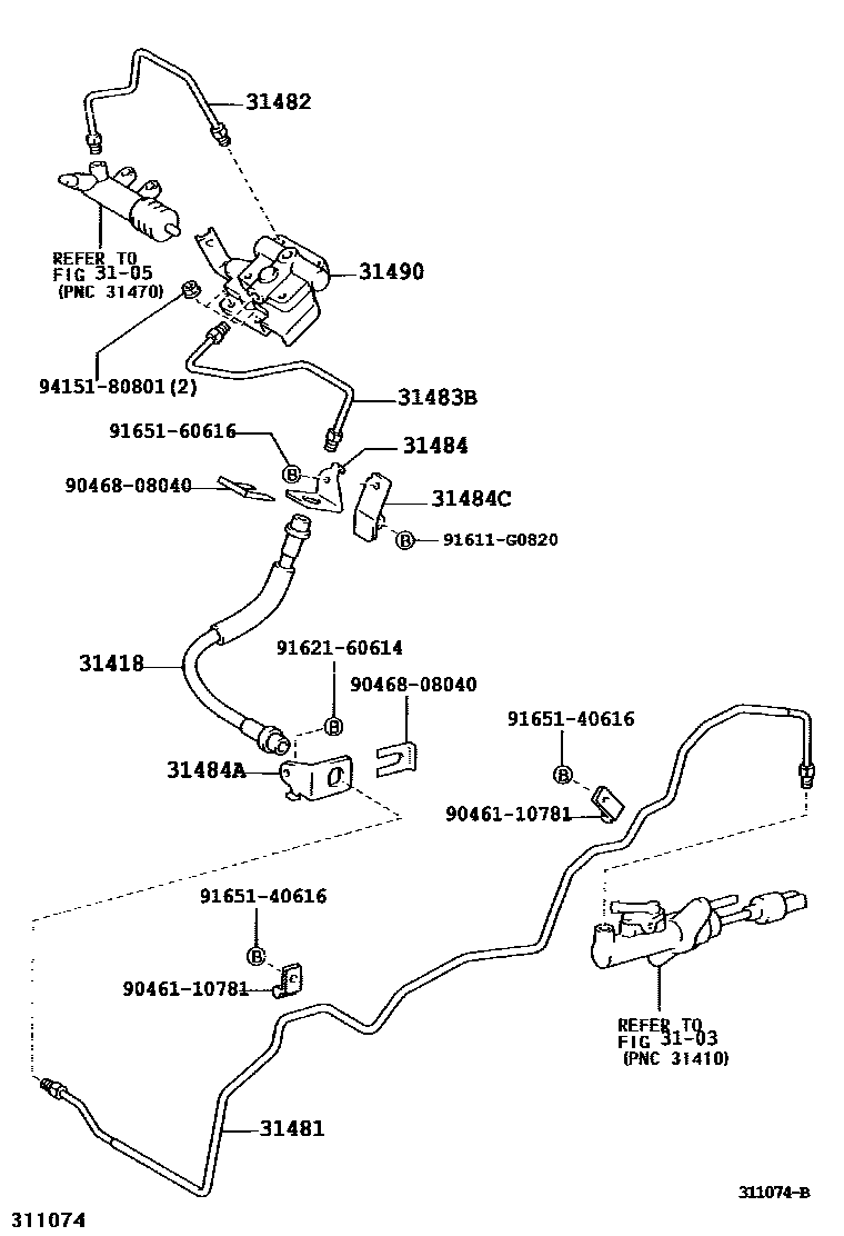 Toyota COROLLA 离合器踏板和挠性软管 EPC diagram — 311074B